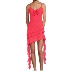 NWT Gianni Bini Rose Pink Ruffle Flowy Sweetheart Neck Chiffon Mini Dress Sz 4